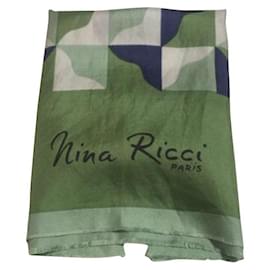 Nina Ricci-Pañuelo de seda vintage de Nina Ricci-Blanco,Azul,Verde