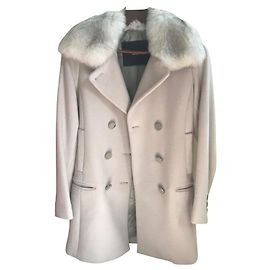 Max Mara Pink Wool Coat with Fox Fur Collar Pink