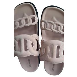 Sandales Hermès en cuir blanc Blanc