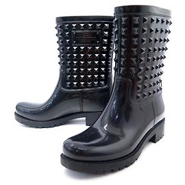 VALENTINO ROCKSTUD RAIN BOOTS IN BLACK RUBBER 39 BLACK BOOTS Black
