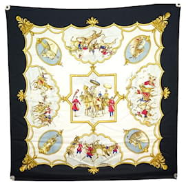 Hermès-HERMES SCARF THE HORSES OF THE MOGHOLS FOUGEROLLE CARRE 90 SILK SCARF-Multiple colors