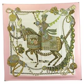 Hermès-NEW HERMES SCARF LE TIMBALIER FRANCOISE HERON CARRE 90 PINK SILK SCARF-Pink