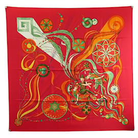 Hermès-NEW HERMES SCARF THE DANCE OF THE COSMOS ZOE PAUWELLS RED SILK SILK SCARF-Red