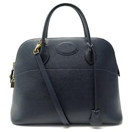 Hermès-BORSA A MANO HERMES BOLIDE 35 TRACOLLA IN PELLE COURCHEVEL BLU NAVY 1993 Borse-Blu