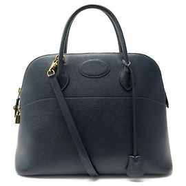 Hermès HERMES BOLIDE HANDBAG 35 NAVY BLUE COURCHEVEL LEATHER SHOULDER STRAP 1993 BAGS Blue