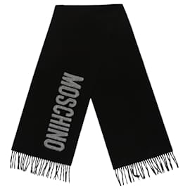 Moschino-Logo Fringe Wool Scarf-Other