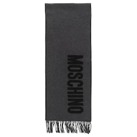 Moschino-Moschino Logo Fringe Wool Scarf-Black