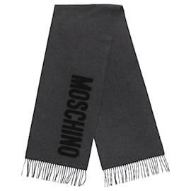Moschino-Moschino Logo Fringe Wool Scarf-Black