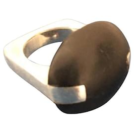 Autre Marque-Modernistischer Vintage-Ring aus Holz und Silber-Schwarz,Silber