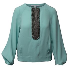 Diane Von Furstenberg Verziertes Langarm-Top aus blauem Triacetat Blau