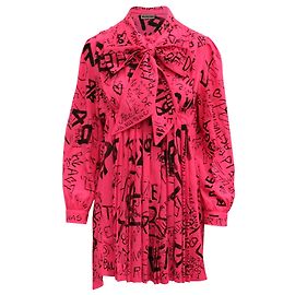 Balenciaga Robe Babydoll Manches Longues Imprimé Graffiti en Polyester Rose Autre