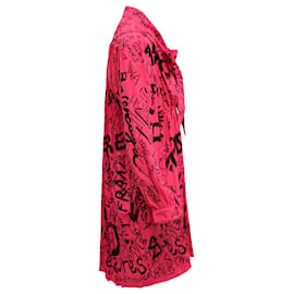 Balenciaga-Balenciaga Robe Babydoll Manches Longues Imprimé Graffiti en Polyester Rose-Autre