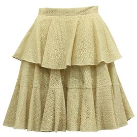 Alexander McQueen Saia de renda com babados em algodão creme Branco Cru
