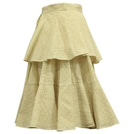 Alexander Mcqueen-Alexander McQueen Ruffled Lace Tiered Skirt in Cream Cotton-White,Cream