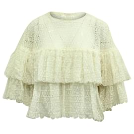 Chloé-Chloé Ruffled Crocheted Lace Top in White Cotton-White