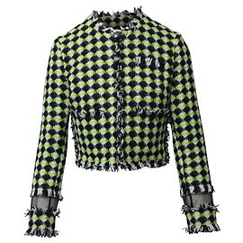 Veste courte Msgm Diamond Check Fringe en tweed de coton fluo Vert