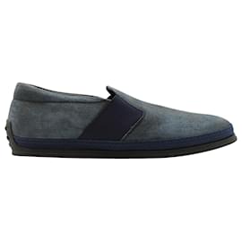 Tod's-Tod's Slip-on Loafers in Navy Blue Suede-Blue,Navy blue