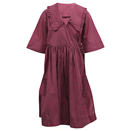 Ganni-Ganni Check Print A-line Dress in Pink Cotton-Pink