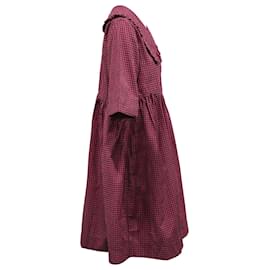 Ganni-Ganni Robe trapèze à carreaux en coton rose-Rose