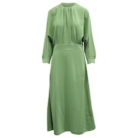 Victoria Beckham-Victoria Beckham Pleated A-Line Dress in Green Polyester-Green