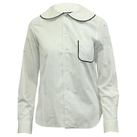 Comme Des Garcons-Comme Des Garçons Peter Pan Collar Piped-Trim Shirt in White Cotton-White