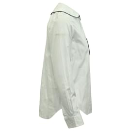 Comme Des Garcons-Comme Des Garçons Peter Pan Collar Piped-Trim Shirt in White Cotton-White