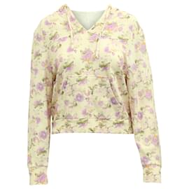 Autre Marque-Love Shack Fancy Kirby Floral Print Distressed Hoodie in Cream Cotton -White,Cream