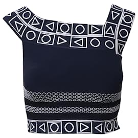 Peter Pilotto-Peter Pilotto Geometric Print Sleeveless Cropped Top in Navy Blue Viscose-Navy blue