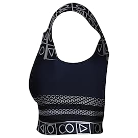 Peter Pilotto-Peter Pilotto Geometric Print Sleeveless Cropped Top in Navy Blue Viscose-Navy blue