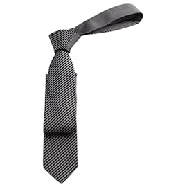 Prada-Prada Gestreifte und gepunktete Krawatte aus grauer Seide-Grau