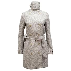 Stella Mc Cartney-Stella McCartney Snow Leopard Print Double-Breasted Coat in Light Grey Polyester-Grey