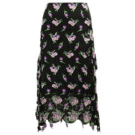 Paco Rabanne Jupe Brodée Florale en Viscose Noire Noir