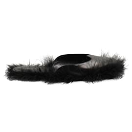 Simone Rocha-Simone Rocha Fur-Trimmed Slides in Black Leather-Black