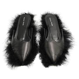 Simone Rocha-Simone Rocha Fur-Trimmed Slides in Black Leather-Black