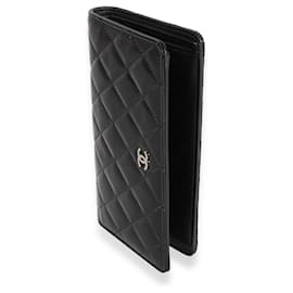 Chanel-Chanel Black Quilted Patent Leather Long Flap Wallet-Black