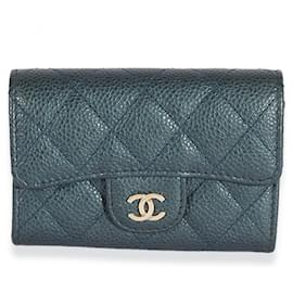 Chanel-Chanel Blue Quilted Caviar Flap Card Holder Wallet-Blue