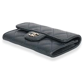 Chanel-Chanel Blue Quilted Caviar Flap Card Holder Wallet-Blue
