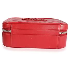 Chanel-Chanel Red Quilted Lambskin Medium Filigree Vanity Case -Red