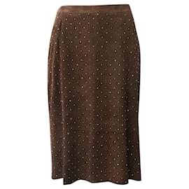 Dolce & Gabbana-Dolce & Gabbana Embellished Midi Skirt in Brown Suede -Brown