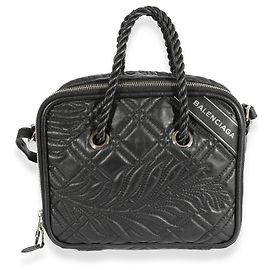 Bolsa quadrada pequena de couro acolchoada Balenciaga preta Preto