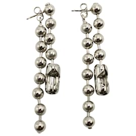 Maison Martin Margiela-MM6 Ball Chain Dangling Earrings in Silver Metal-Silvery