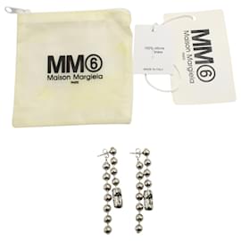 Maison Martin Margiela-MM6 Aretes colgantes de cadena de bolitas en metal plateado-Plata