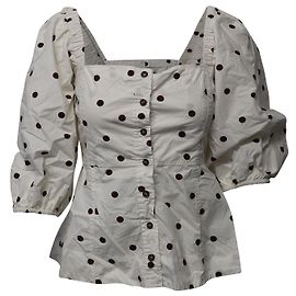 Top Ganni Polka Dotted Fit e Flare em algodão branco e preto Outro