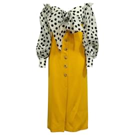 Carolina Herrera-Carolina Herrera Off Shoulder Polka Dot Dress in Yellow Silk-Yellow