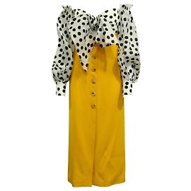 Carolina Herrera Vestido ombro a ombro com bolinhas em seda amarela Amarelo
