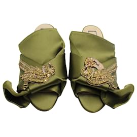 Autre Marque-N.21 Raso Knot Flat Embellished Slides in Green Satin-Green