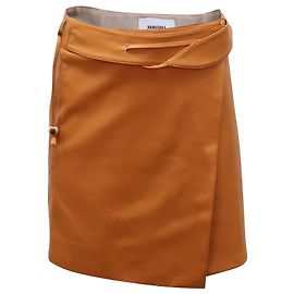 Saia Mini Wrap Nanushka em Couro Ocre Marrom Vermelho