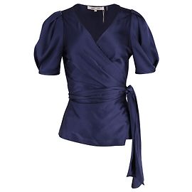 Diane Von Furstenberg Larryn Wickelbluse aus blauem Polyester Blau
