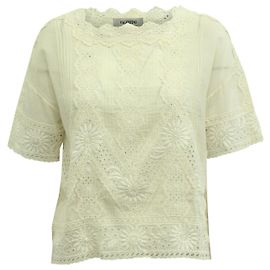 Camicetta in cotone color crema con ricamo floreale con occhielli e occhielli di Valentino Bianco Crudo