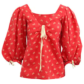 Rosie Assoulin-Blusa de pescoço floral Rosie Assoulin em poliéster vermelho-Vermelho